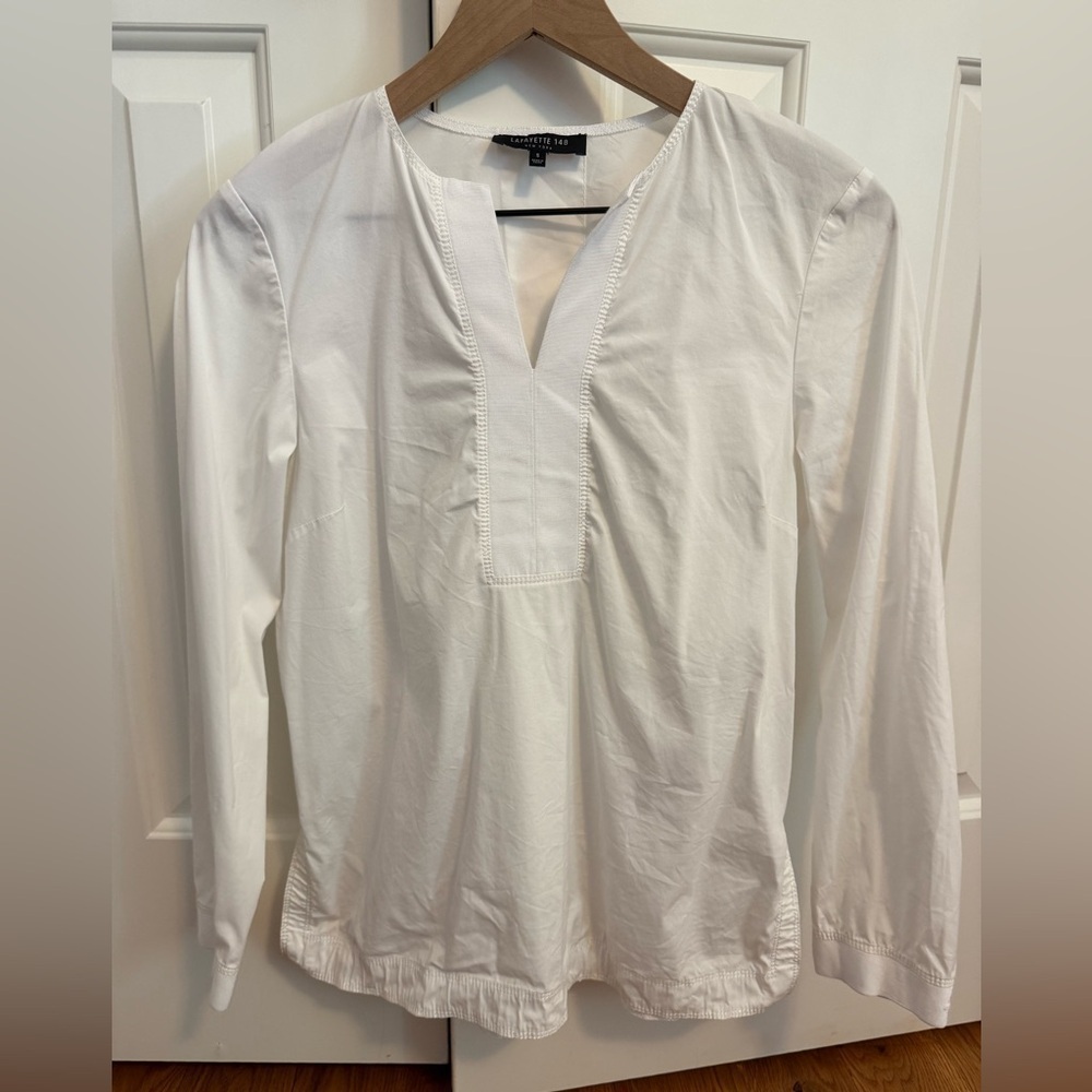 Lafayette 148 New York White Cotton Blend Blouse Top size Small